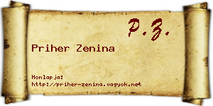 Priher Zenina névjegykártya